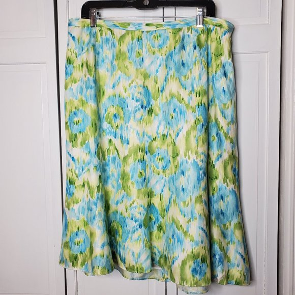 Blue/green watercolor print Silk skirt, 18 - Picture 7 of 7